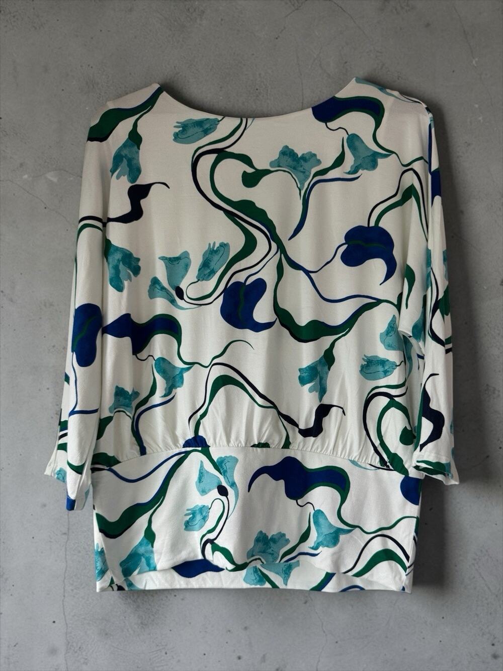 Chico's Women's Floral Boat Neck Knit Top Lined Stretch 3/4 Sleeve Size L